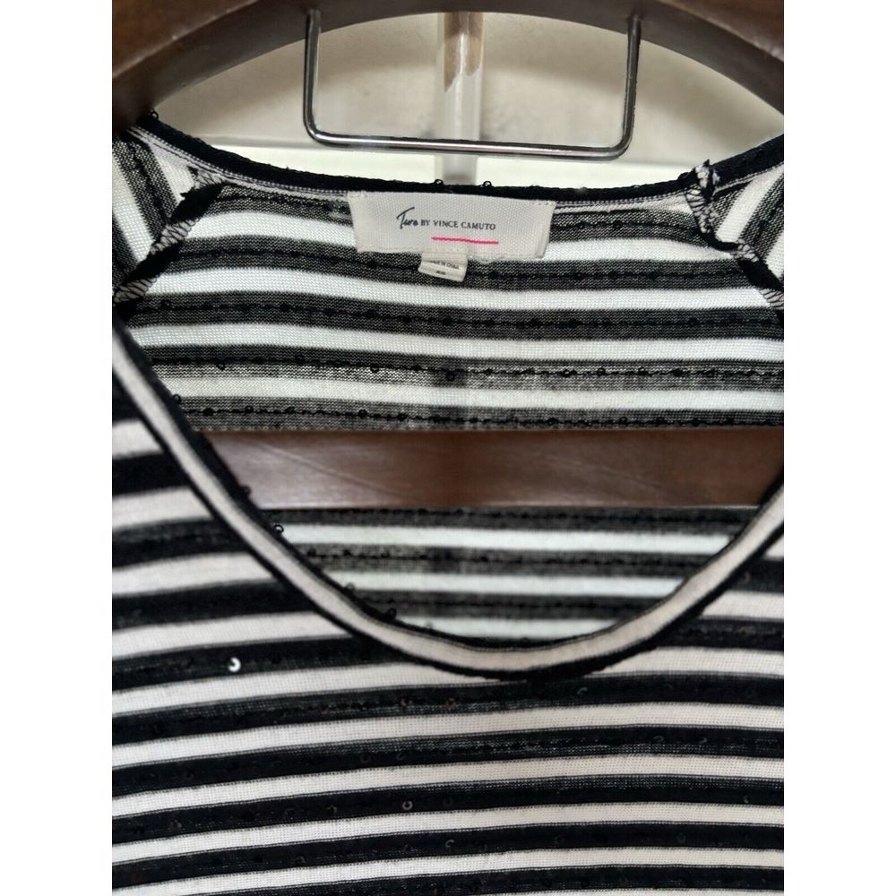 Two by Vince Camuto Striped Pullover Top Size XS sparkle Black And White - Picture 6 of 8
